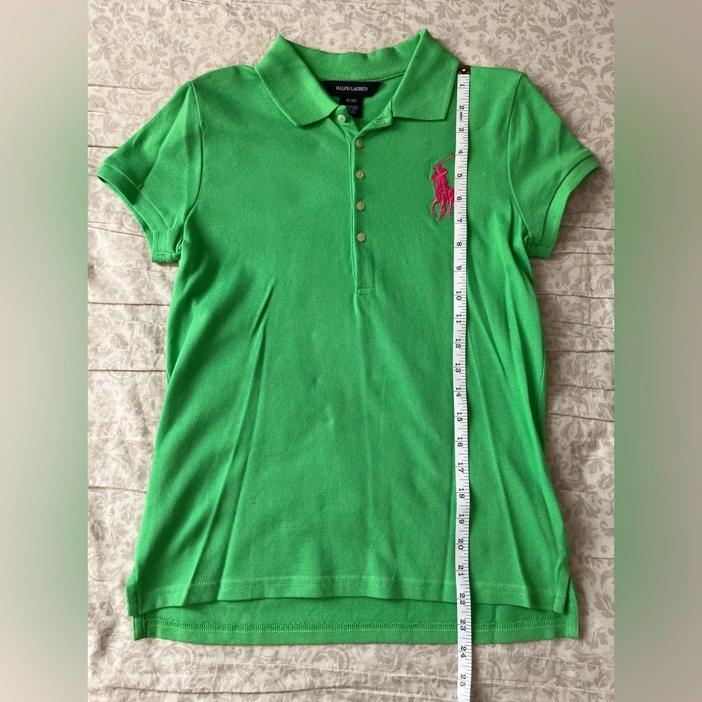Ralph Lauren Kids Girls Size XL(16) Bright Green Polo Shirt with Pink Pony Logo
